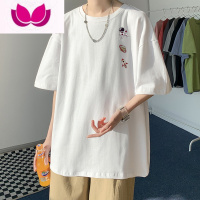 七斓复古设计感即墨短袖t恤男盐系男友风ins潮小领口半袖体恤