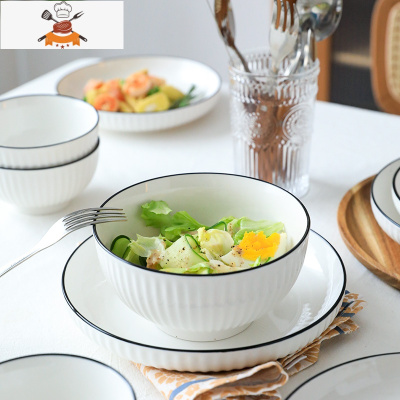 敬平日式简约黑线碗碟套装家用北欧网红碗盘碗筷陶瓷饭碗餐具套装组合