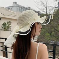 夏季新款帽子女丝带蝴蝶结大檐草帽户外旅游防晒遮阳帽沙滩太阳帽