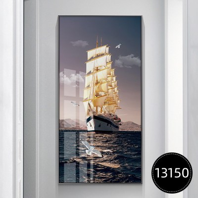 一帆风顺竖版大幅创意进画现代简约大气入户玄关装1315060*120典雅金框晶瓷镶钻画面LB（金属边框+晶瓷画面+手