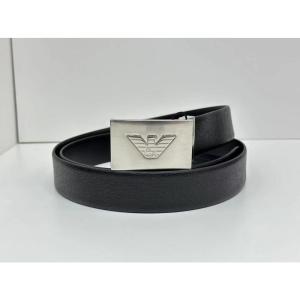 阿玛尼(EMPORIO ARMANI)男士徽标腰带时尚可调节设计耐用经典百搭 黑色 均码