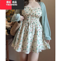 YIBUSHENG肉要趁热吃哟大码碎花吊带连衣裙女季胖mm收腰显瘦防晒开衫上衣