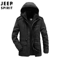 JEEP SPIRIT吉普冬季可脱卸加绒内胆连帽棉衣男加厚中长款棉服男0089