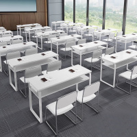 创世人 培训桌办公桌员工桌长条桌会议桌椅组合双层1.2米双人含两椅