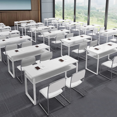 创世人 培训桌办公桌员工桌长条桌会议桌椅组合双层1.2米双人含两椅