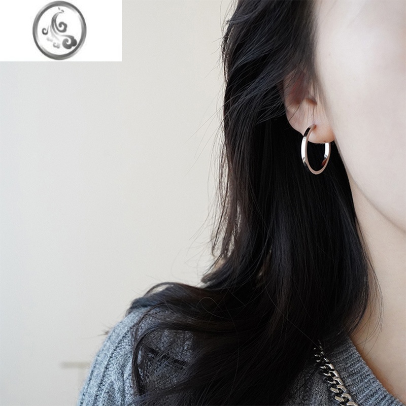 JiMi气质冷淡风银银耳扣小众设计轻奢高级感素圈耳环2022年新款潮耳饰