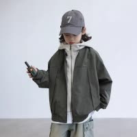 男童假两件连帽外套春秋款2026新款男孩春季夹克中大儿童春装上衣