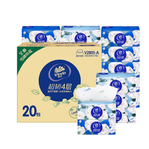 维达抽纸 超韧四层 山茶花印花 90抽*20包 卫生纸 纸巾 餐巾纸 整箱