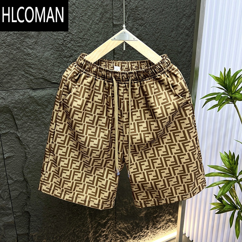 HLCOMAN夏季新款高端潮牌双F冰丝五分裤帅气时尚短裤舒适透气男装大裤衩