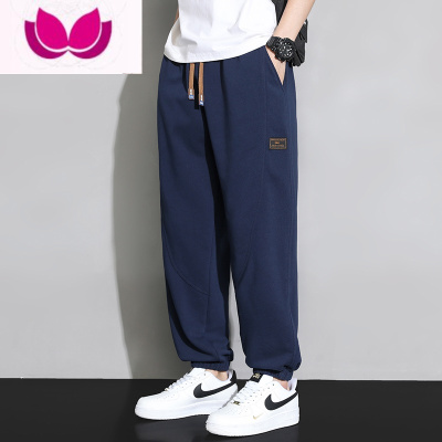 七斓日系痞帅裤子男士薄款冰丝潮牌宽松束脚卫裤运动休闲长裤男