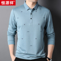 恒源祥桑蚕丝长袖T恤男士2025秋冬新款中年莫代尔翻领爸爸装t恤衫