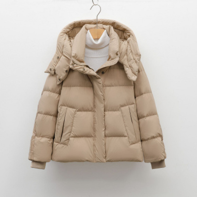 新白鸭绒新国标女式简约纯色连帽羽绒服女