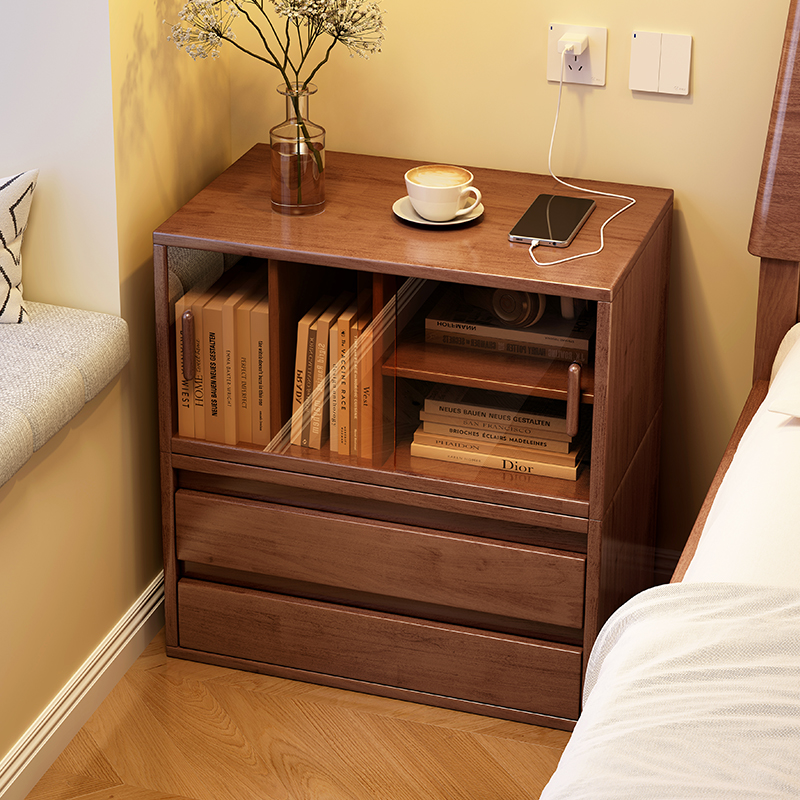 实木床头柜模块组合柜矮书柜客厅玻璃门展示柜落地书架家用储物柜