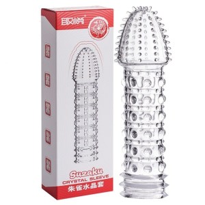 取悦朱雀大颗粒带刺的透明水晶狼牙套棒男士穿戴式空心仿真假阳阴茎套加粗加长套男用增大器具男女共用夫妻性生活情趣成人男性用品