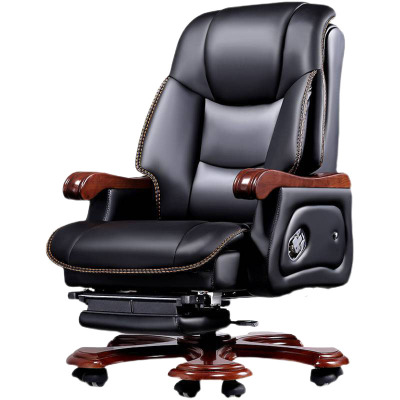 锦北 老板椅商务总裁椅办公室大班椅可躺10轮电脑椅 牛皮+搁脚