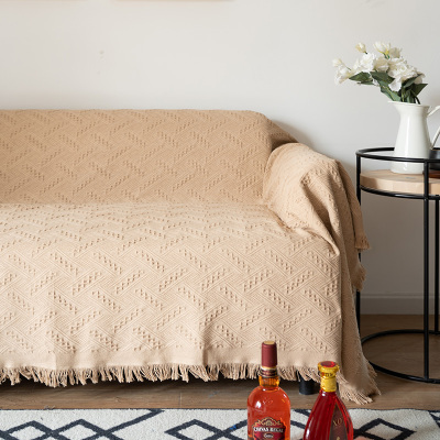 简约现代沙发套线毯子纯色沙发垫全盖巾网红insCIAA防尘罩布艺民宿卡其格90*180cm