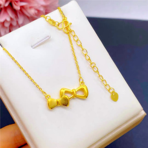 仿真越南沙金古法蝴蝶结项链女 气质网红锁骨链铜镀金黄金色链子送女朋友老婆情人节七夕生日礼物