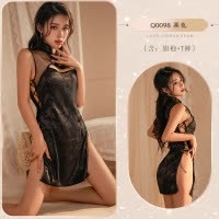 九里晴川性感旗袍复古风情趣制服诱惑透视修身侧开绑带激情套装