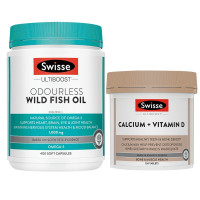 2件装Swisse柠檬酸钙+维生素D片150粒*1瓶+Swisse无腥味鱼油胶囊1000mg400粒*1瓶香港保税随机发