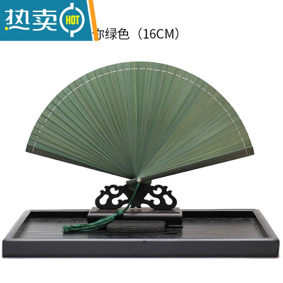 XIANCAI扇子折扇日式女式全竹扇 中国风古典古风5寸小扇折叠礼品扇舞蹈扇 绿色 偏深