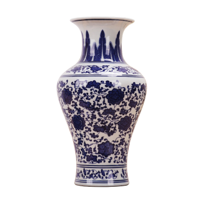 艺锦蓝国产景德镇陶瓷器花瓶插花摆件青花瓷仿古现代中式家居客厅博古架装饰品春之花鱼尾瓶
