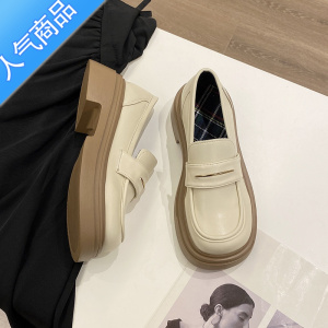 SUNTEK米白色小皮鞋女春秋新款英伦风韩系复古乐福鞋百搭单鞋时尚女鞋夏