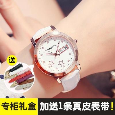 韩版新款简约时尚潮流手表女士中学生夜光日历防水皮带学院风ins同款同款