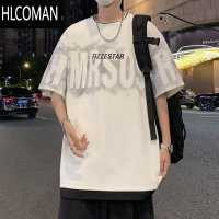 HLCOMAN短袖t恤男夏季2025新款男装潮牌oversize港风高街宽松美式体恤衫