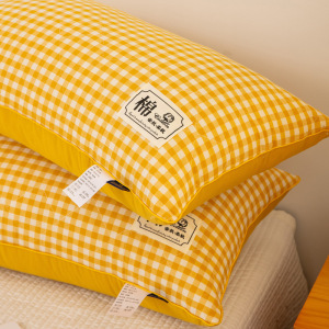 a类色织全棉枕头家用单人夹棉枕芯水洗棉酒店枕头芯成人低枕