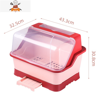厨房碗架碗筷收纳盒带盖放碗餐具装碗碟盘沥水置物架台面碗柜家用 敬平 玫瑰红特大号(升级加厚款)餐具架