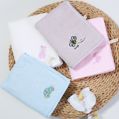 三利纯棉儿童毛巾4条装A类纺织标准婴幼儿亲肤洁面巾全棉卡通绣花洗脸巾4色组合30×55cm
