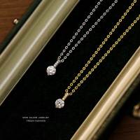 s999足银一颗星莫桑石项链女百搭款时尚轻奢简约设计锆石锁骨链送女朋友老婆情人节七夕生日礼物