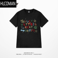HLCOMANoversize字母短袖T恤男女字母夏季宽松美式潮牌ins半袖bf