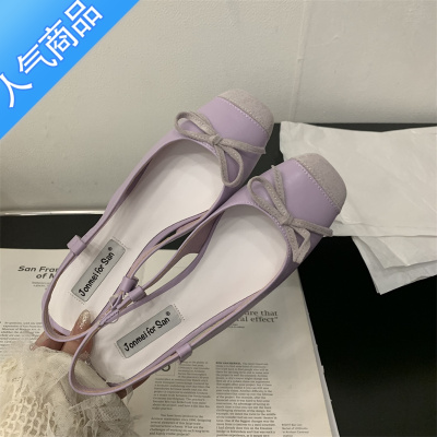 SUNTEK法式小香风蝴蝶结粗跟包头凉鞋女鞋子2023年夏季晚风银色方头单鞋