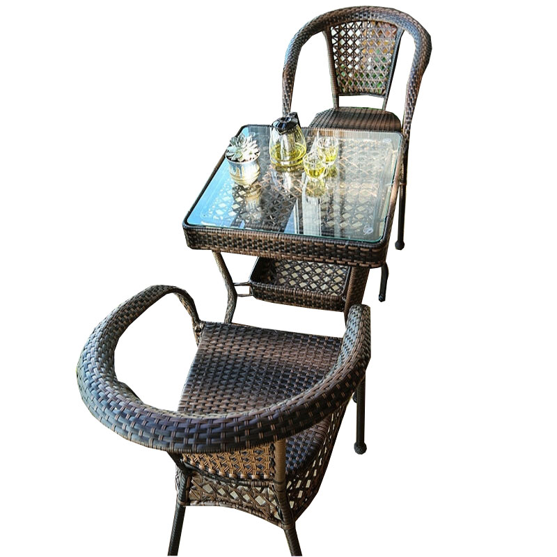 晋舰 藤椅阳台桌椅庭院藤编椅子花园茶几藤椅组合 2椅+64透明玻璃方桌