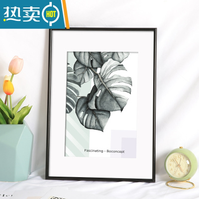 敬平简约铝合金相框挂墙画框装裱窄边A4a3海报4开8k拼图20寸16金属架 圆面款-典雅黑 30寸挂墙[可放50.2*7