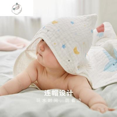 婴儿浴巾带帽棉纱布吸水宝宝儿洗澡纱巾纱布连帽浴巾舒适主义