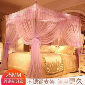美帮汇三开蚊帐 1.8m床2米家用1.5蛟帐1.2加粗加厚不锈钢支架简约纹账