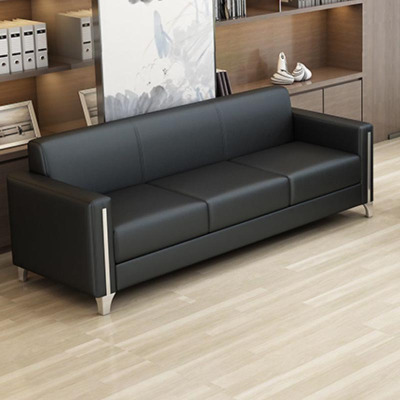 绵冠 简约休闲办公商务接待洽谈西皮沙发 黑色三人位1800*750*800mm