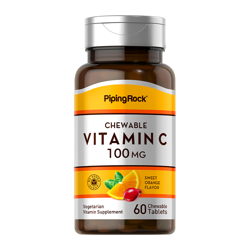 PipingRock/朴诺天然维生素C咀嚼片香橙味维C增强免疫力 美国进口