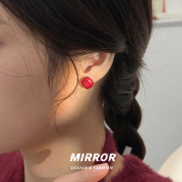 925纯银红色方块耳钉女耳环耳饰简约个性时尚小众ins风潮流送女朋友老婆情人节七夕生日礼物