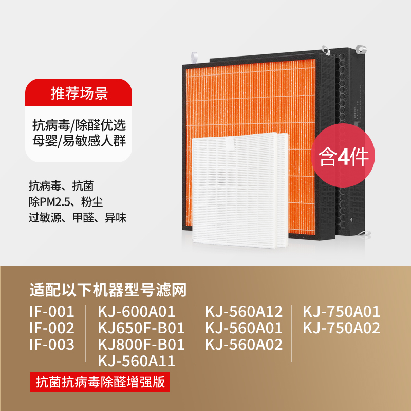 适配AO史密斯空气净化器高效复合滤网IF-001/002/003[抗菌除醛]套装