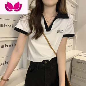 七斓甜美夏季小清新正肩polo领设计感小众短袖T恤女ins修身短款上衣潮