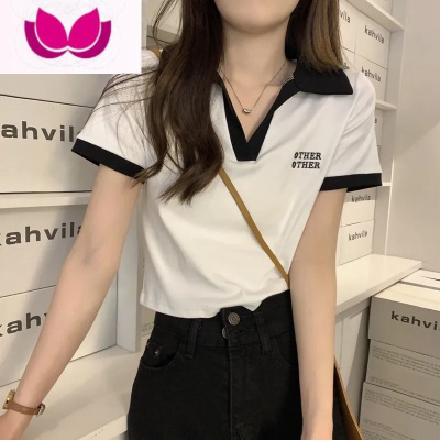 七斓甜美夏季小清新正肩polo领设计感小众短袖T恤女ins修身短款上衣潮