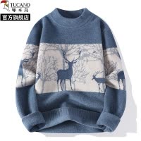 啄木鸟2024秋冬季新款半高领加绒加厚雪貂毛衣针织衫男士毛线衣服