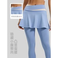 新款假两件防走光瑜伽裤女裸感休闲拼色高腰提臀运动健身裤