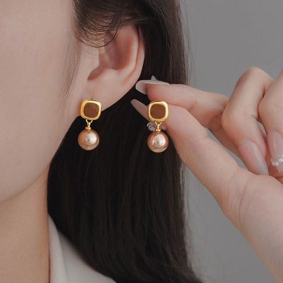 美拉德色系珍珠耳钉女高级感耳坠时尚复古冷淡风耳环精致小众耳饰送女朋友老婆情人节七夕生日礼物