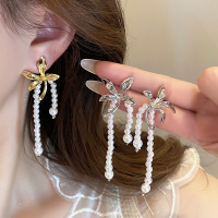 珍珠花朵镶钻流苏耳环2025新款轻奢高级感耳钉小众独特耳饰女送女朋友老婆情人节七夕生日礼物