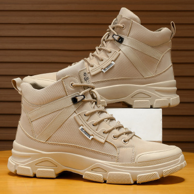 秋冬新款高帮运动户外潮鞋男士登山徒步短靴中帮休闲工装男鞋