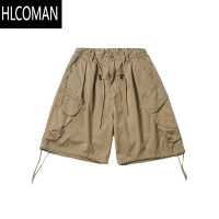 HLCOMAN高街卡其色大口袋工装短裤男女夏季新款潮牌休闲阔腿五分裤中裤潮
